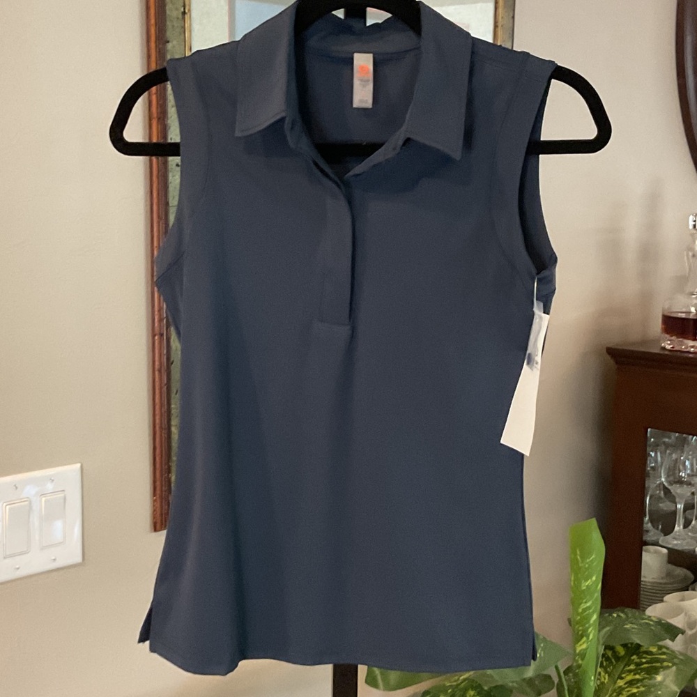 MONO B - Sleeveless Collared Navy Women’s Polo Top, Navy Blue, Size S
